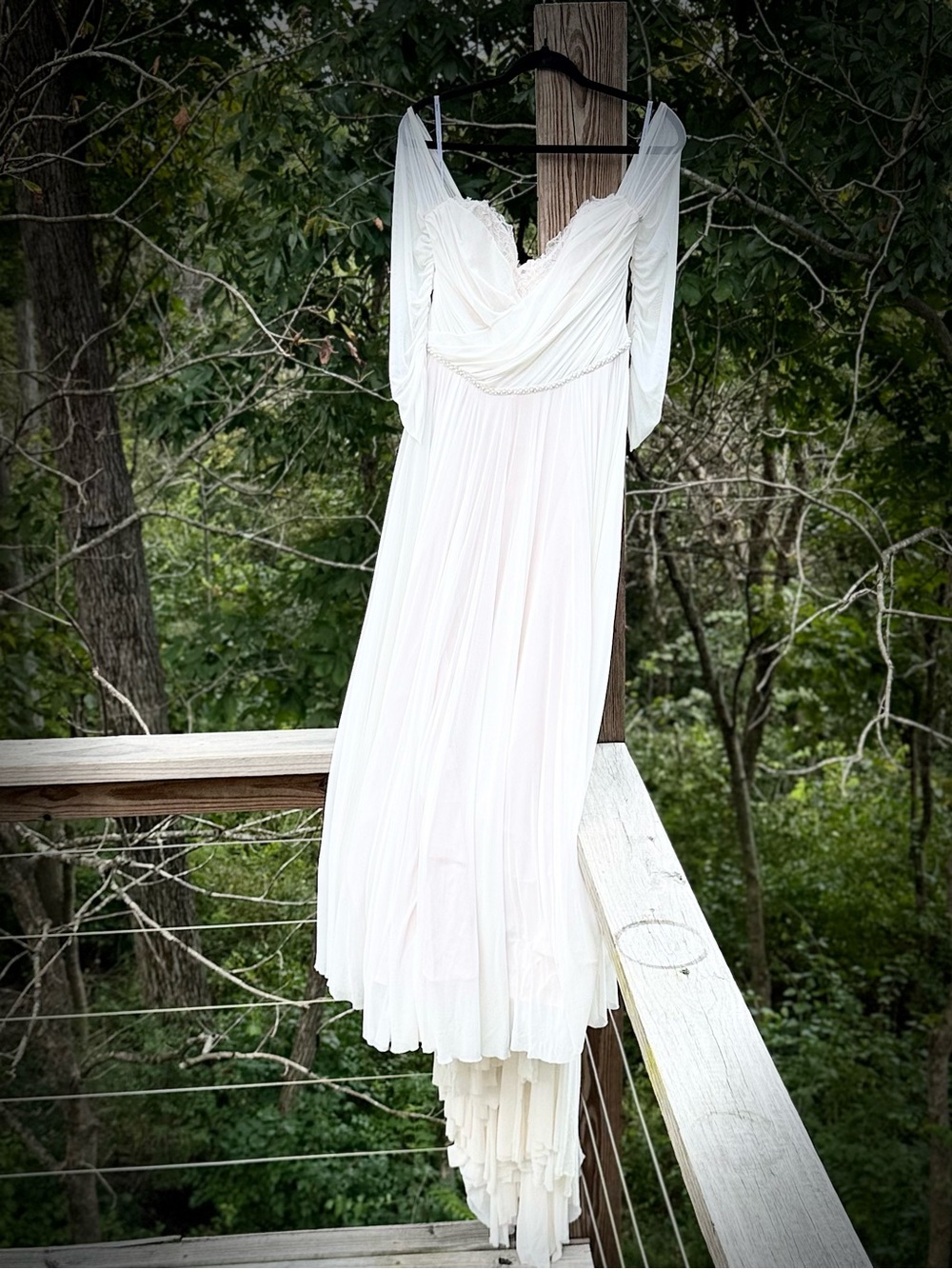 Watters Ivory Off-Shoulder Long Sleeve Chiffon Gown - Picture 8 of 15